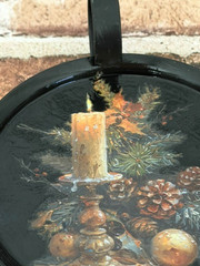 VINTAGE BLACK METAL WALKING CANDLE HOLDER W/ FINGER LOOP + FLAMELESS CANDLE