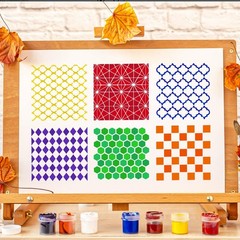 16 PCS 6 Inch Checks Diamond Stencils, Brick Mermaid Scale Reusable Plastic P…