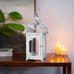 NEEDOMO Lanterns Decorative Indoor, 16″ White Hanging Lantern Set of 1, Beige