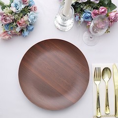 6 Brown 10″ Round Wood Grain Design Heavy Duty Plastic Plates Party Decorations