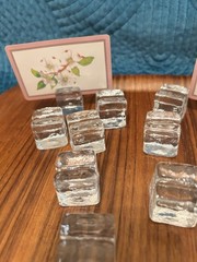 Unique -Glass Ice Cube Shaped Place Holders For Table Setting Cards -12