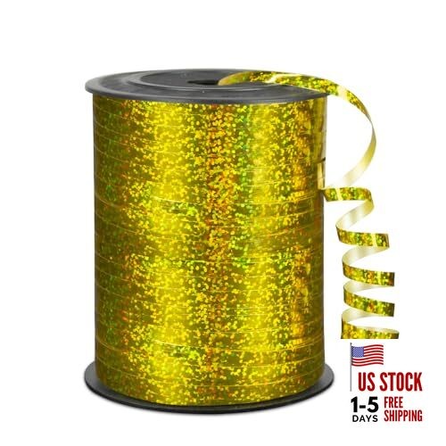 Premium Curling Shiny Ribbon, 1/5″ Wide x 500 1/5″ x 500 Yards Gold Shiny