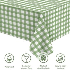 6 Pcs Sage Green Gingham Tablecloth Decorations, Disposable Plastic Green