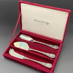 Goodinger Silver Art Floral Cake Pie Server Set 3pc Velvet Box