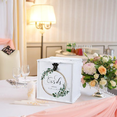 Wedding Card Box with Lock White Wooden Gift Envelope Money Box for Reception An