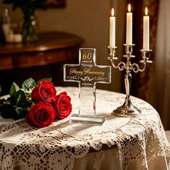 YWHL 60th Anniversary Cross Gifts for Couple Parents, 60 7.7″L x 5.4″W, Clear
