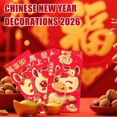 Chinese New Year Red Envelopes, Lunar 6.6 x 3.5 inches, with Gold Accents