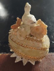 Antique Egg Porcelain Bird w Faux Pearls Sequins Velvet Flowers Cake Topper?