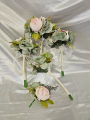 Pink, Cream, Green, Wedding Bouquet Set, Vintage Romantic Wedding Package