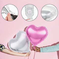 18 Inch, Pack of 10 Heart Shaped Balloons – Big Metallic Foil Pink & Silver