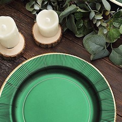 25 HUNTER GREEN 10″ Metallic Round Paper DINNER LATES Textured Rim Decorations