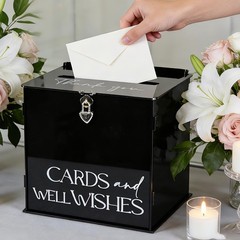 Black Acrylic Card Box Lock Slot Gothic Wedding Reception Money Envelope