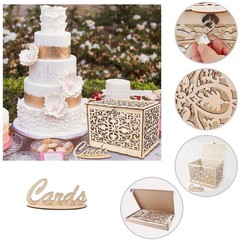Golden Wooden Wedding Card Hollow Gift Box with Lock for Receptions Showers