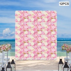 3D Flower Wall Panel-12pcs Artificial Flower Wall Background Silk Rose Wedding