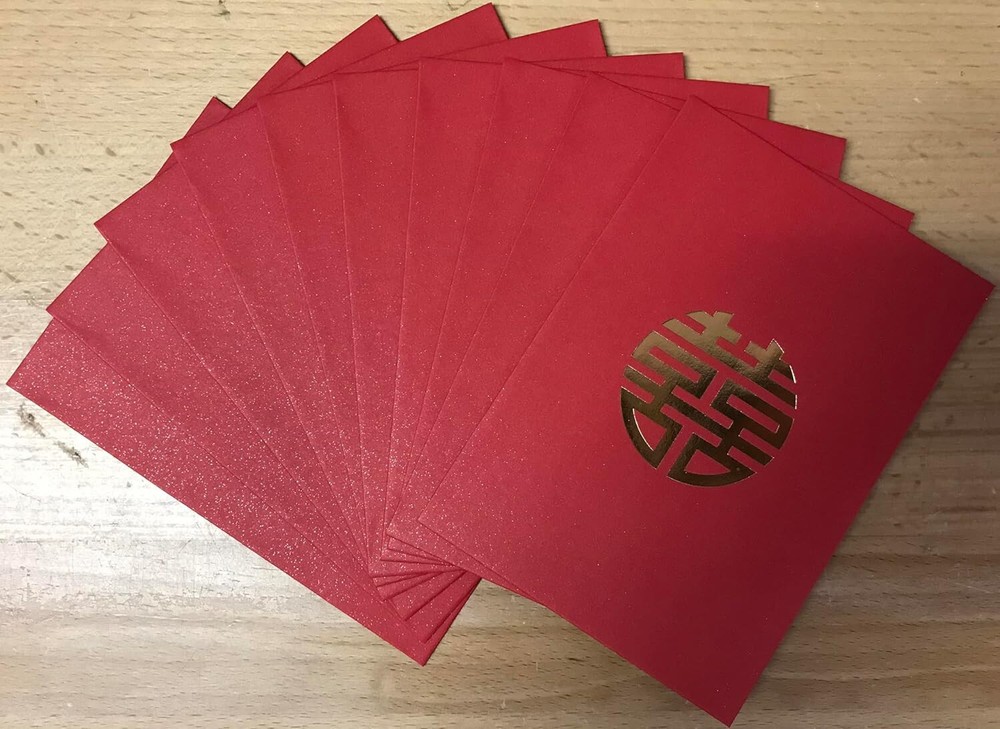 Red Envelope for Wedding (Gold Embossing Envelope Size: 3.25″ x 4.5″)Pack of 10