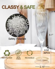 Plastic Champagne Flutes, 36 PCS Clear Disposable Wine Glasses 36 Pack