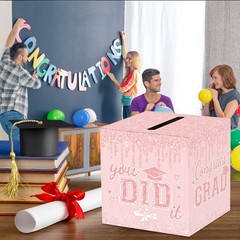 Pink Graduation Congrats Card Box, 2026 Rose Gold Graduation Party Decoration…