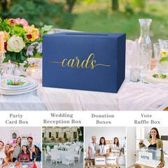 Navy Blue Wedding Card Box Holder Gold Foil For Reception Graduation Voting