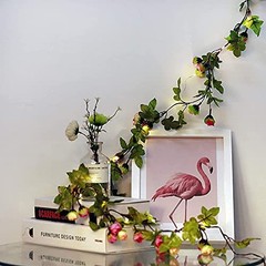 Artificial Rose Flower Vine String Lights,20 White+Pink rose 3 Modes / 20led
