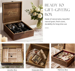 Mr and Mrs Wine Glass Gift Set with Opener Stopper and Wooden Box