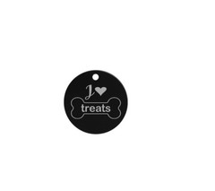 Engraved I Love Treats Pet ID Black Metal Round Tag, Durable Dog Bone Charm Gift