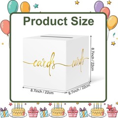 White Card Box with Gold Foil Design, Paperboard 8.7″ Card Box for Birthday W…