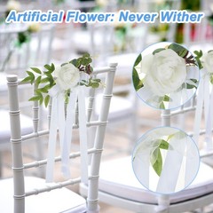 6Pcs Wedding Aisle Decorations Pew Flowers Chair Artificial Flowers White