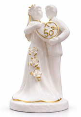 50th Wedding Anniversary Cake Topper Porcelain Couple Gold Heart Decor 5″