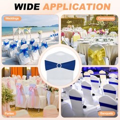 30Pcs Chair Sashes with Buckle Slider Stretch Spandex Chair Bows Cover, Sapphire
