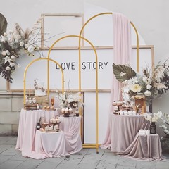 3pc Wedding Arch Gold Metal Backdrop Stand Flower Balloon Frame Party Decoration