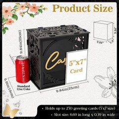Black Gold Wedding Card Box Reception PVC Gift Holder Envelope Slot Decor