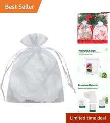 Elegant 50pcs White Organza Drawstring Gift Bags – 6×9 Inches for Events