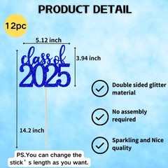 ALISSAR 12 Pack Pre-assembled Double Sided Class of 2025 Graduation Blue
