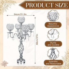 5 Arm Crystal Candelabra Centerpieces – 4 Pcs Silver for Weddings & Events