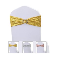 100 Pack Sequin Gold Chair Sashes for Wedding Decor, Glitter Chair Sash Bows …