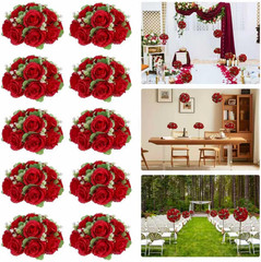 Artificial Flower Ball Wedding Centerpieces -10Pack Red Rose Silk Floral Half Ba