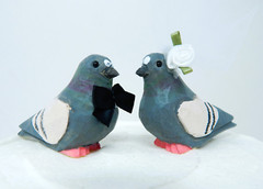 Pigeon Wedding Cake Topper Love Birds Bride Groom Engagement Anniversary Carved