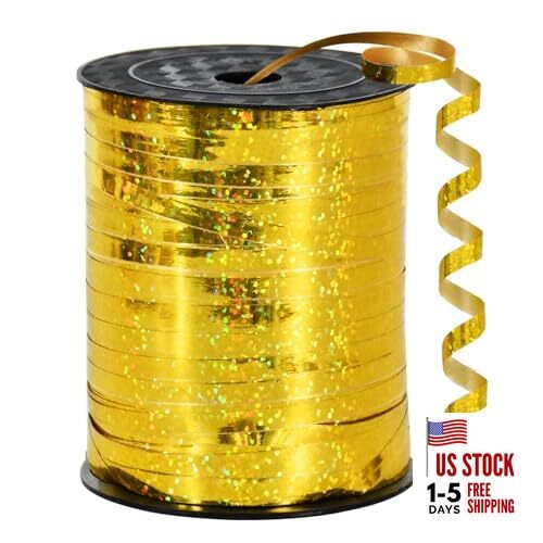 500 Yards Crimped Curling Ribbon Shiny Metallic Balloon String Roll Gift Gold