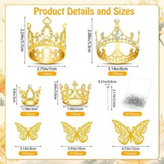 Gold Crowns for Flower Bouquets with Butterflies and Pins Wedding Party Decor
