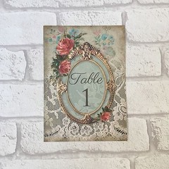 Vintage Style Wedding Table Numbers Names Cards – Shabby Chic Lace Frame Flower