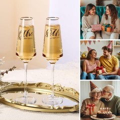 Mr and Mrs Champagne Glasses Set of 2, Long Stem Wedding Champagne Flutes 202…