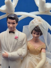 Bride & Groom 1950’s Wedding Cake Topper Lace Fabric Tulle Doves Rings