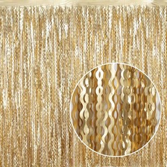 4 Pack Wavy Champagne Gold Metallic Tinsel Foil Fringe Curtains Backdrop – 3….