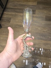 Dolphin Heart Wedding Toasting Glasses Set Opal Glass with Pewter