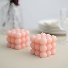 2 BLUSH Bubble Cube Unscented Paraffin Wax CANDLES Wedding Centerpieces Events
