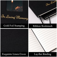 XKDOUS Linen Funeral Guest Book for Memorial Service Hardcover in Black