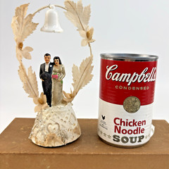 1950’s Wedding Cake Topper Bride & Groom Chalkware Millinery Flowers 6″ w/Box