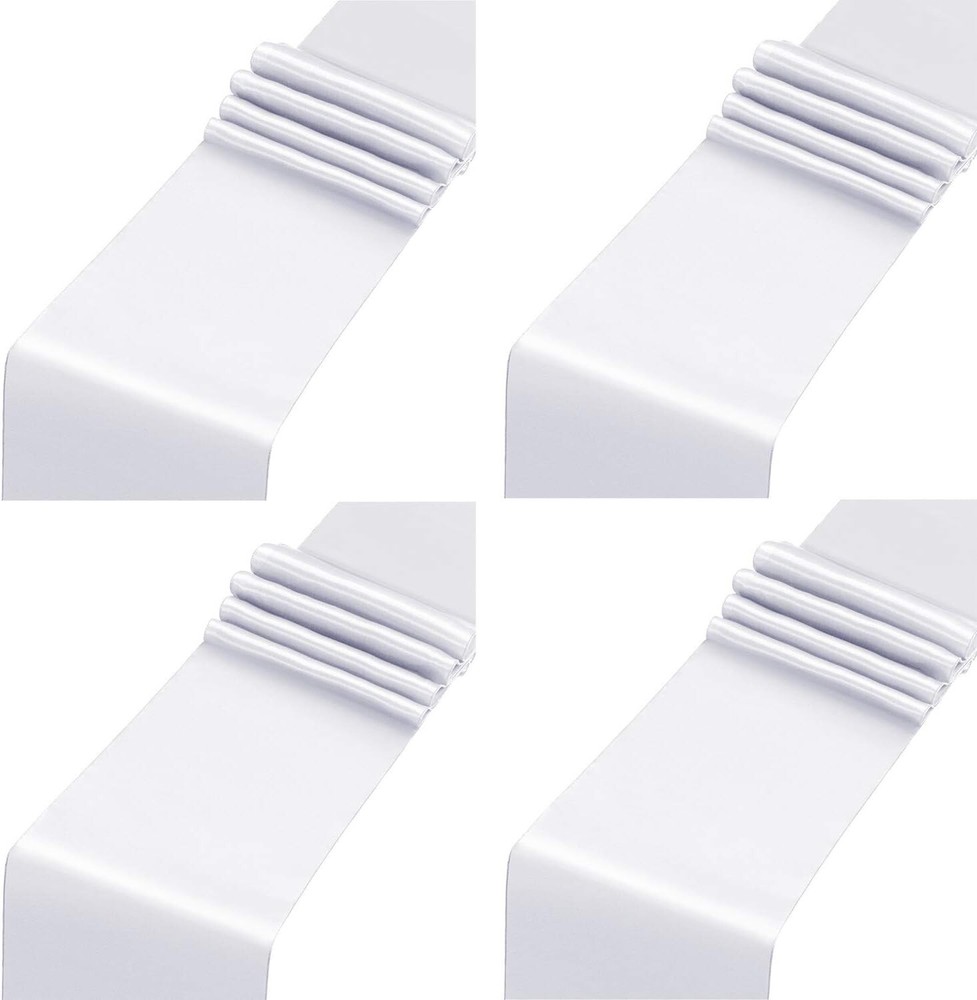 4pc 12″x 108» White Satin Table Runner Long Bright Silk Smooth Wedding Party