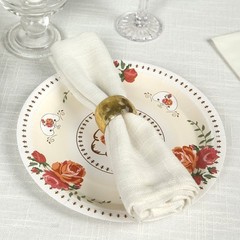 25 IVORY 9″ Paper Round Plates with Vintage Rose Flower Print Wedding Events