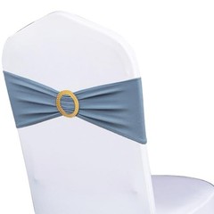 Pack of Spandex Dusty Blue Chair Sashes 50 Dusty Blue Sashes + Gold Buckles